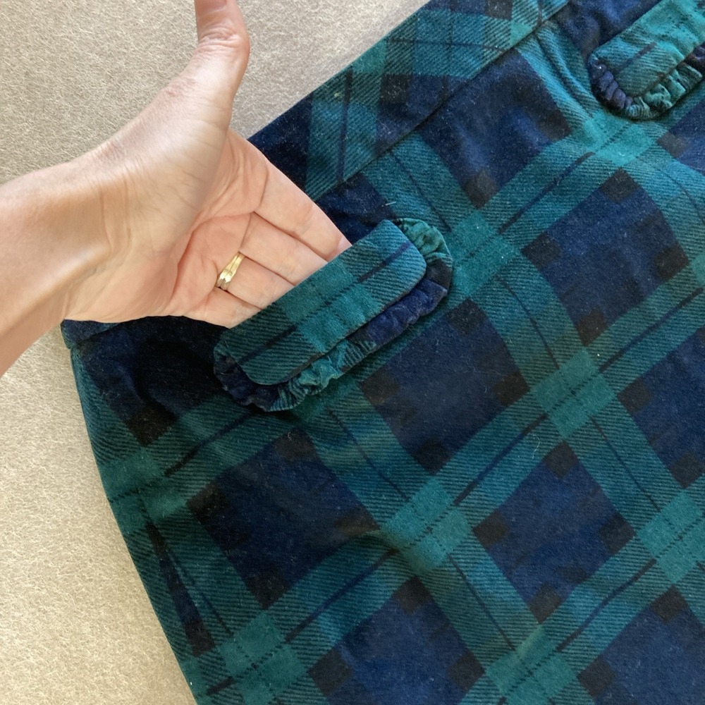TALBOTS Blackwatch Tartan Plaid Velveteen A-Line Skirt Sz 6 Ruffle Trim Pockets - Picture 8 of 11